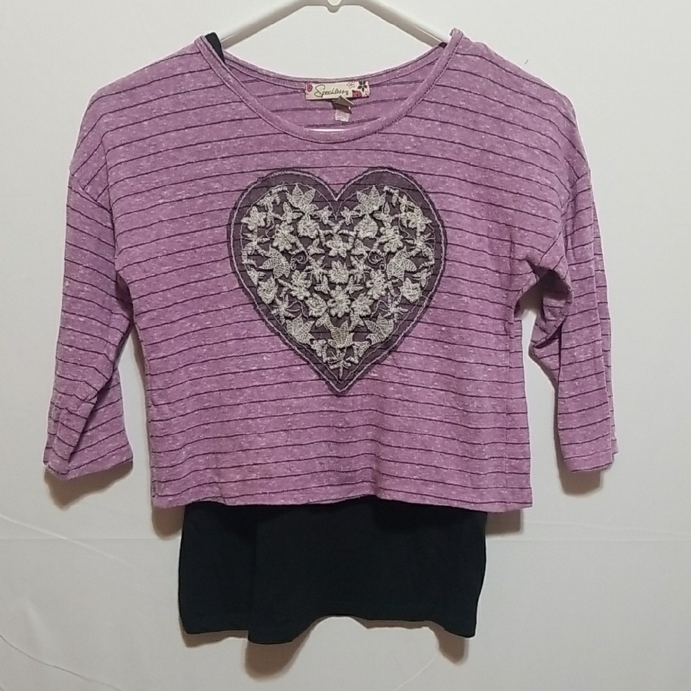 Speechless Purple Striped Long Sleeve Tee with Heart Design SZ. L